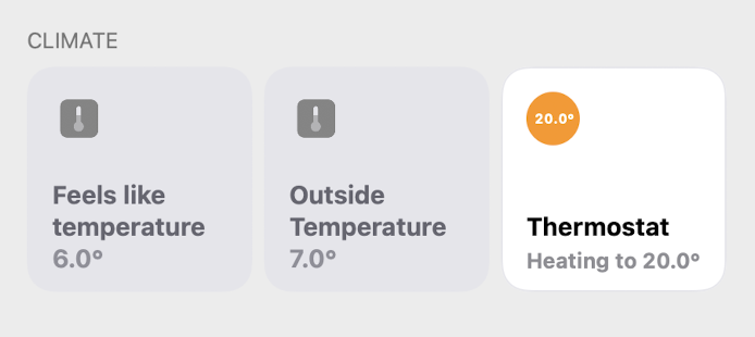 Screenshot of temperature sensors in Apple Home app